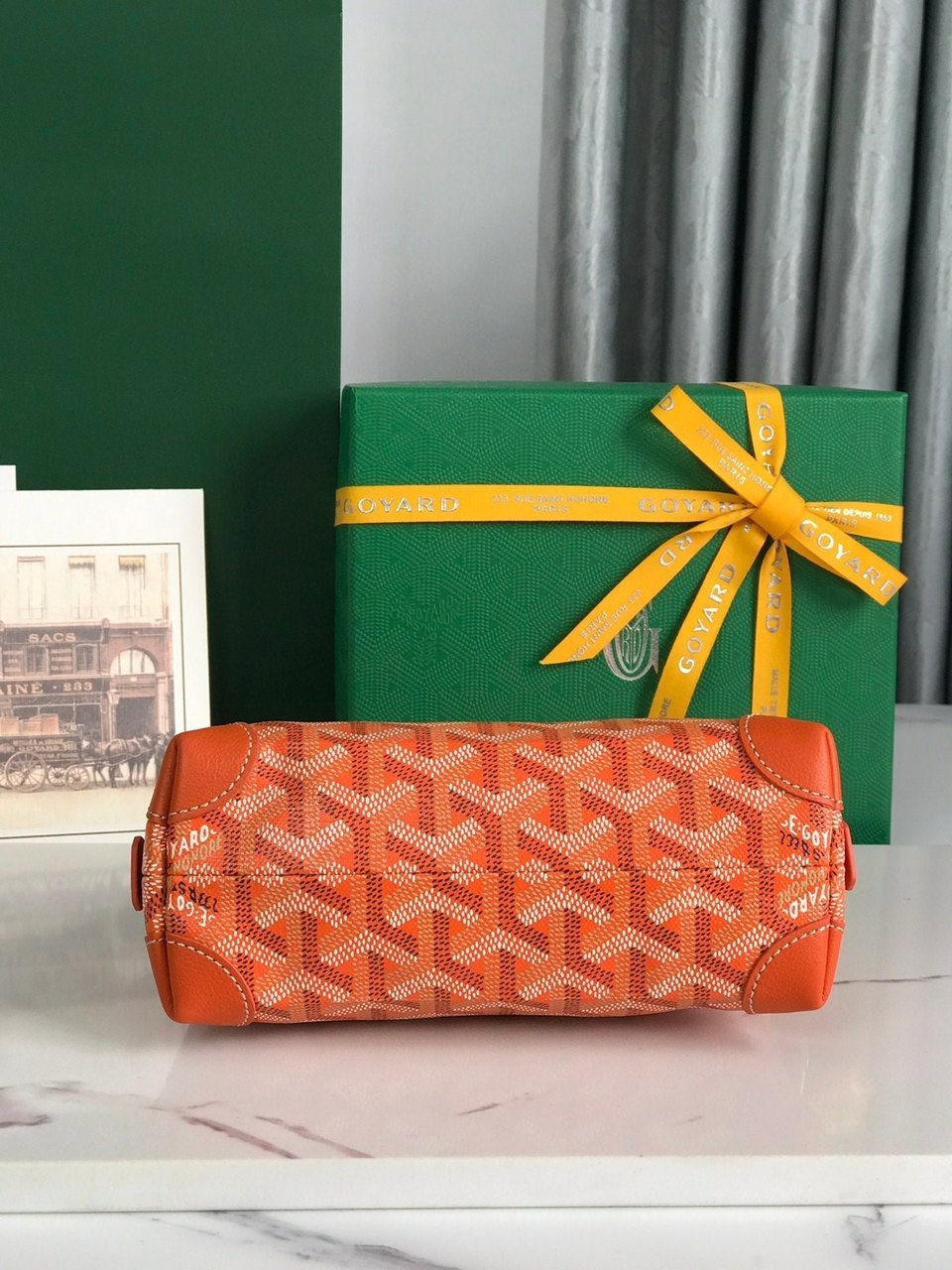 Goyard Vendôme Cosmetic Pouch Orange Goyardine Canvas And Calfskin Trim 17cm view 4