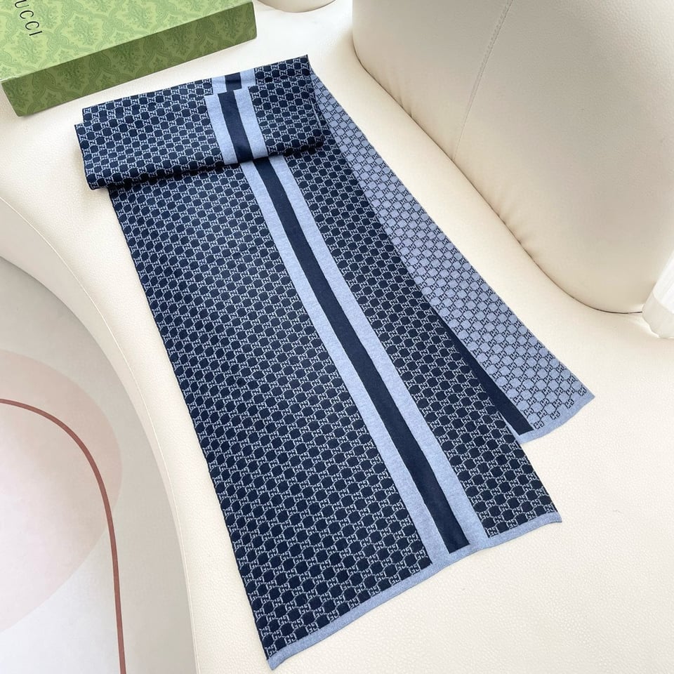 Gucci Cashmere Scarf Pattern Blue For Women 180cm view 5