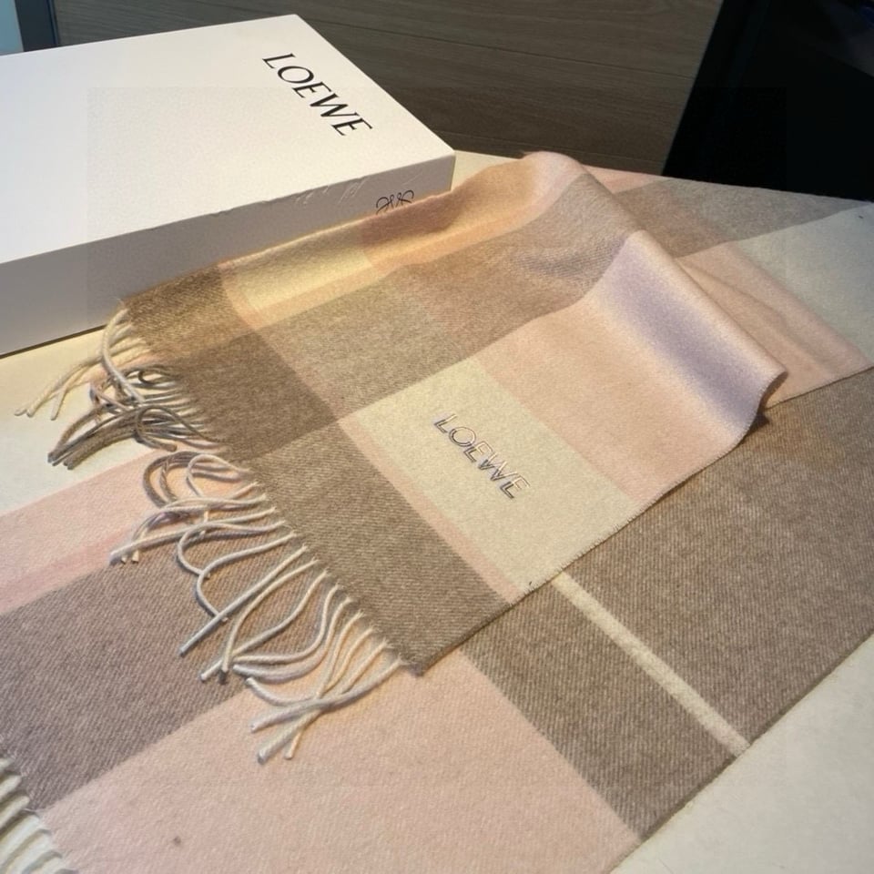 Loewe Cashmere Scarf Check Gray For Women 180cm view 4