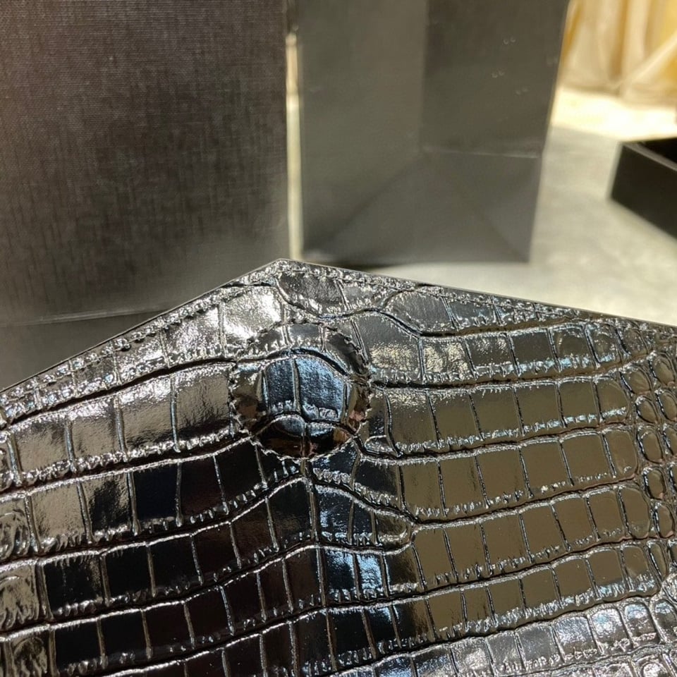 Saint Laurent Uptown Pouch In Crocodile Embossed Shiny Leather view 7