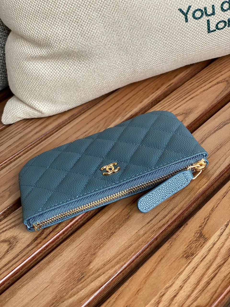 Chanel Zipped Wallet 15 Dark Cloud Blue Caviar Gold Hardware view 4