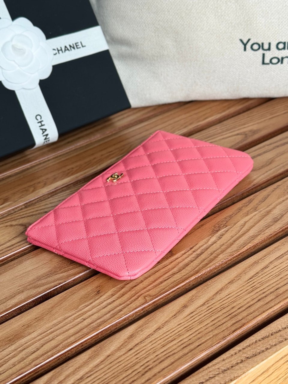 Chanel Zipped Wallet 20Cm Dark Pink Quilted Caviar Gold Hardware view 9