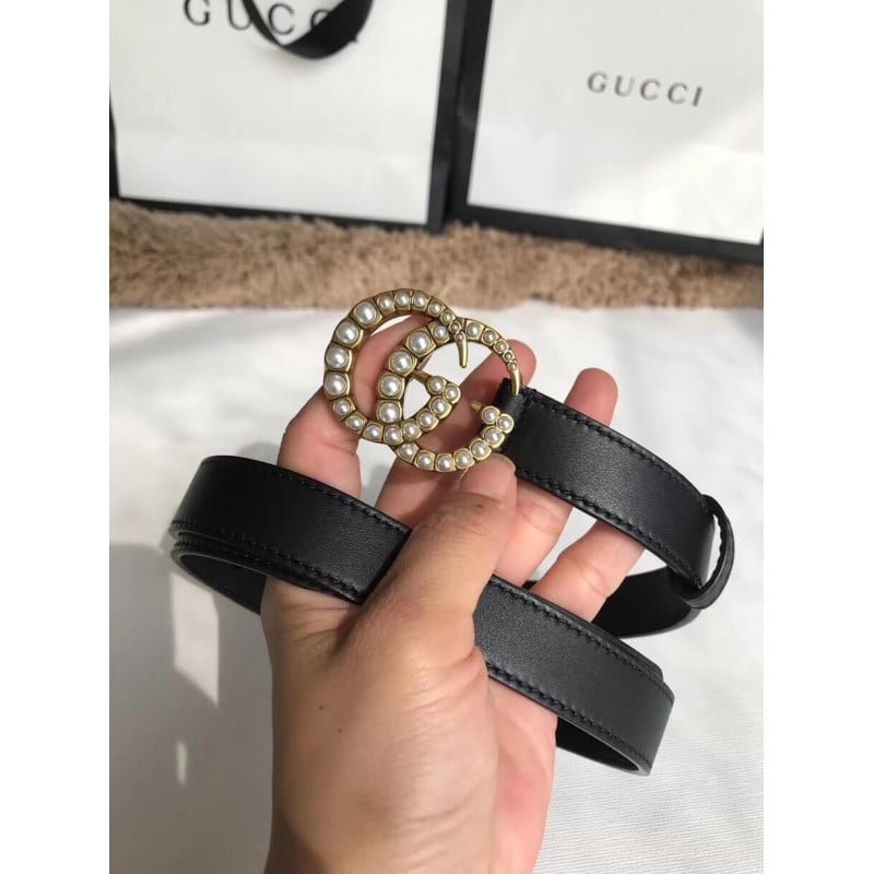 Gucci 20mm Leather Belt With Pearl Double G 453260 view 9
