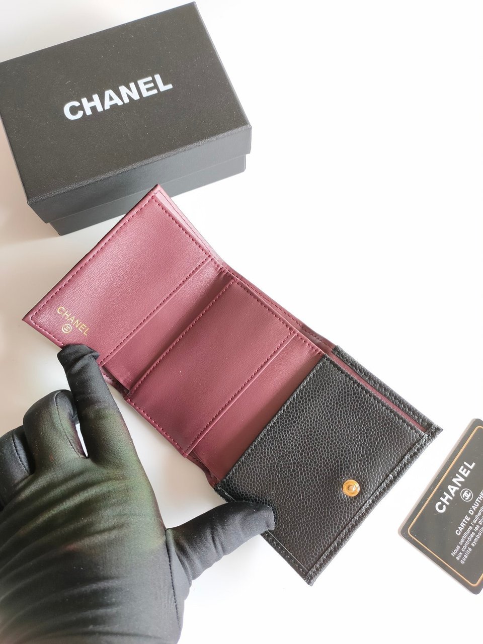 Chanel Trifold Purse 12 Black Grained Calfskin Gold Icon view 5