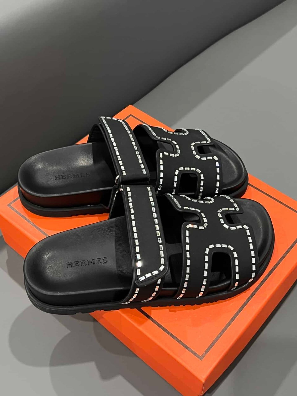 Hermes Chypre Sandal Suede Crystal Black view 11