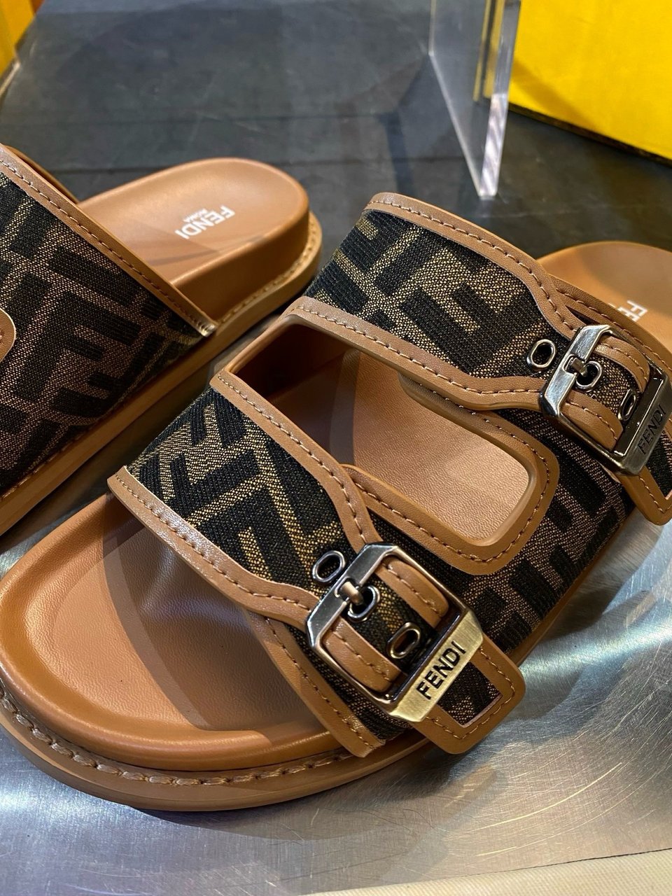 Fendi FF Jacquard Double Buckle Slide Sandals for Men view 6