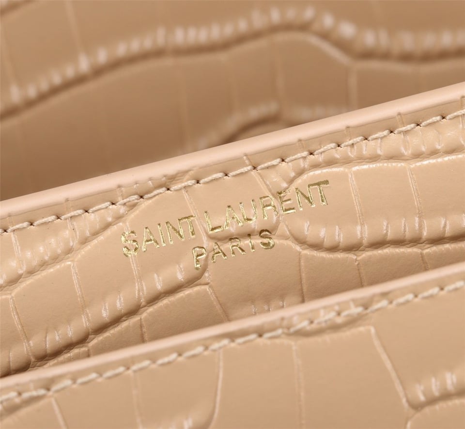Saint Laurent Sunset Medium Chain Bag In Crocodile Embossed Shiny Apricot 22Cm view 7