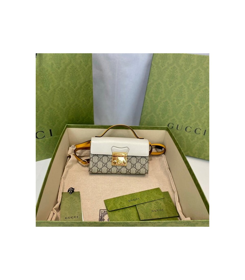 Gucci Padlock Mini Shoulder Bag Ivory &amp; Orange Leather 18cm/7in view 9