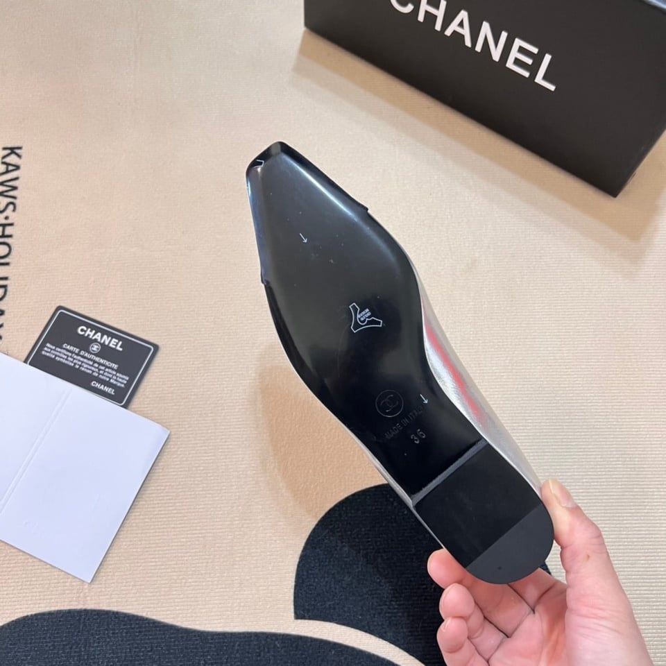 Chanel Square Toe Ballet Flats Black Silver view 4