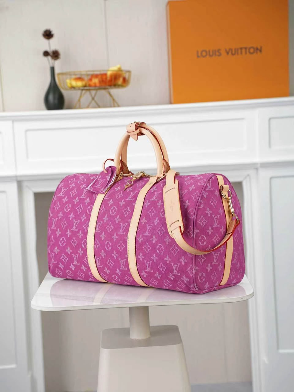 Louis Vuitton Keepall 45 Bag Fuchsia Denim M27944 view 4