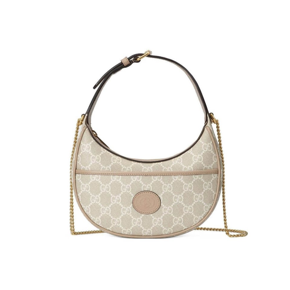 Gucci Half-Moon-Shaped Mini Bag with Interlocking G Oatmeal view 2
