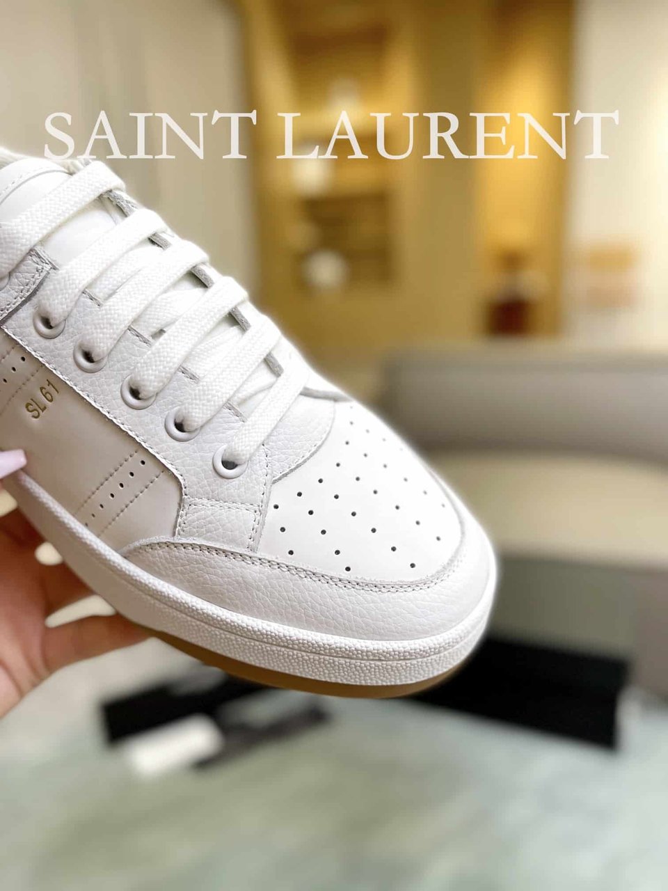 Saint Laurent Perforated Leather Sneakers White view 3
