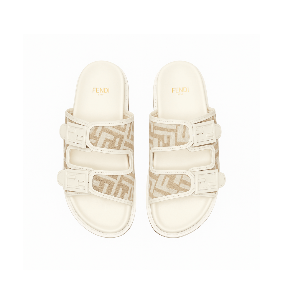 Fendi Feel Dove Grey Ff Chenille Slides White view 2
