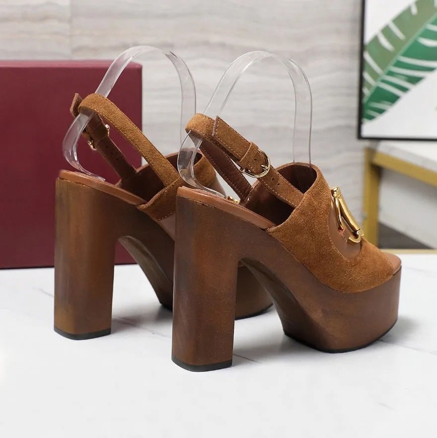 Gucci High Heel Platform Sandal With Horsebit In Brown Suede view 7