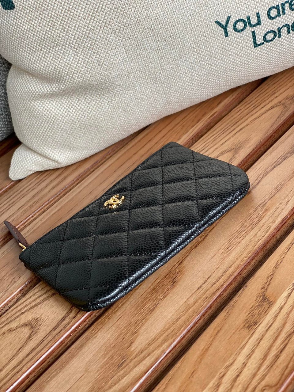 Chanel Zipped Wallet 15 Black Caviar Gold Hardware view 5