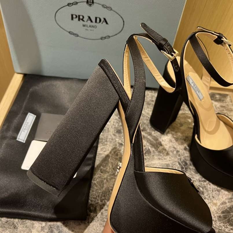 Prada High-Heeled Satin Sandals Black 1Xp48B049F0002F135 view 4
