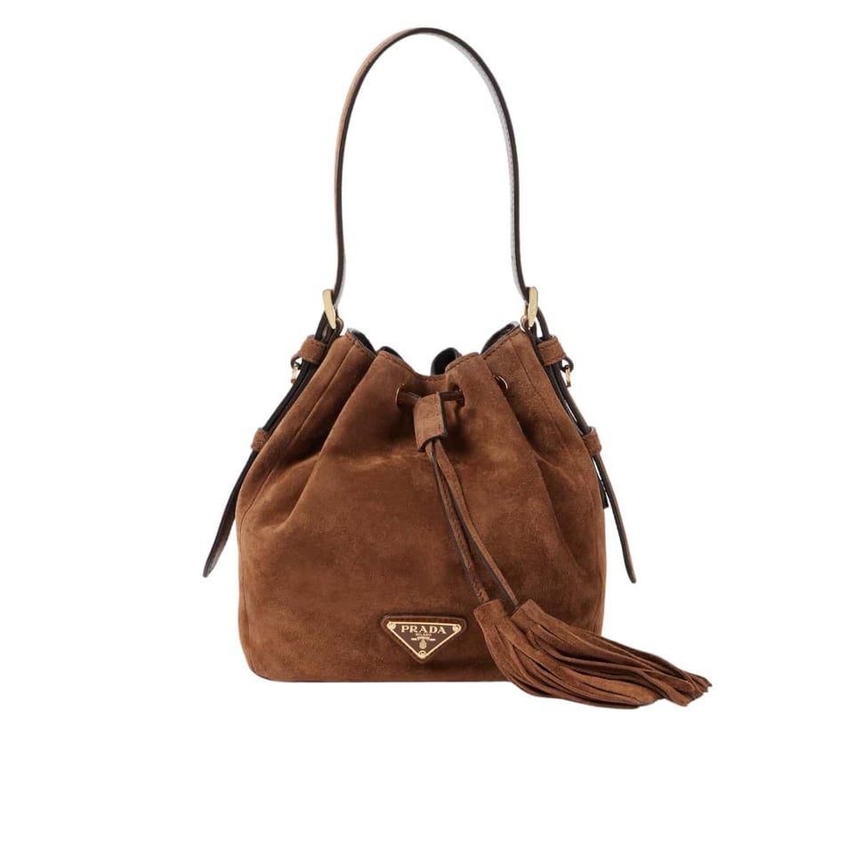 Prada Small Suede Bucket Bag In Brown 20Cm view 2