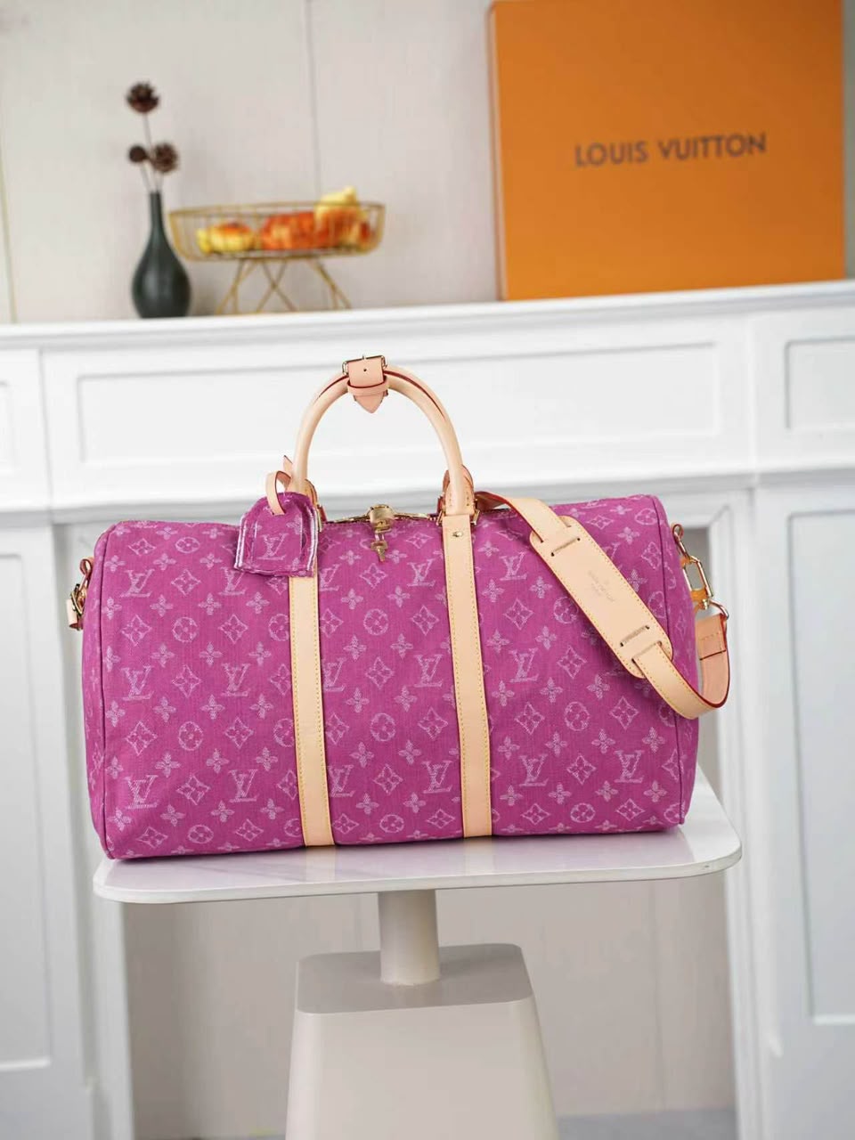 Louis Vuitton Keepall 45 Bag Fuchsia Denim M27944 view 2
