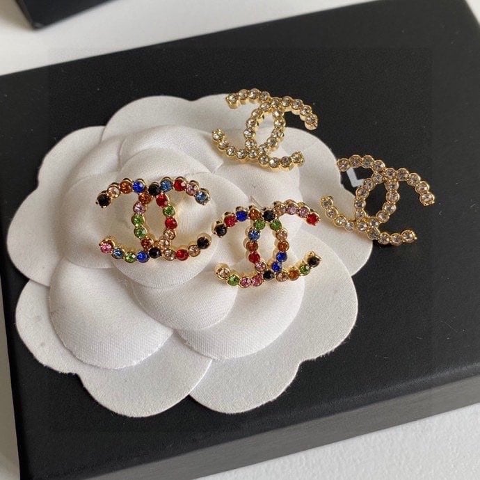 Chanel New Cc Crystal Multi Color Stud Earrings view 5