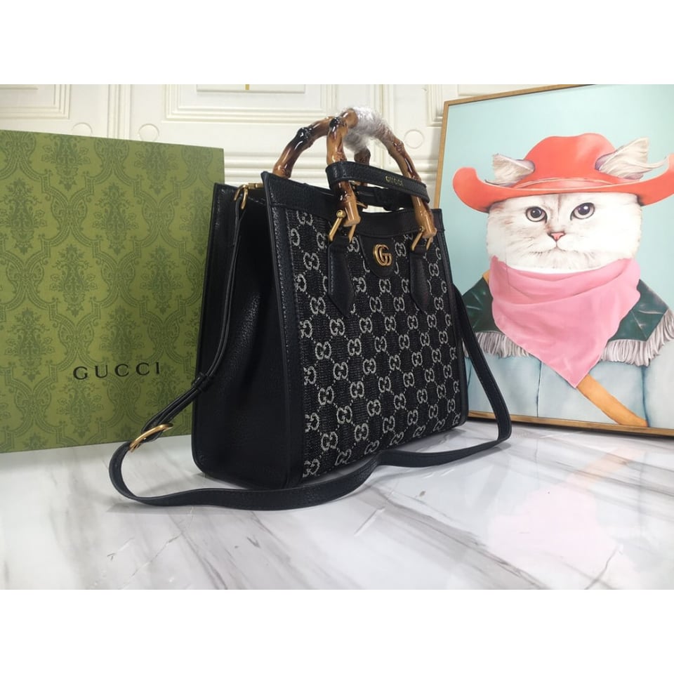 Gucci Diana Small Tote Bag in Black Denim view 4