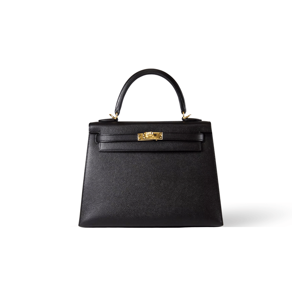 Hermes Kelly 25 Bag In Golden Black Epsom Leather For Women 25cm/10in