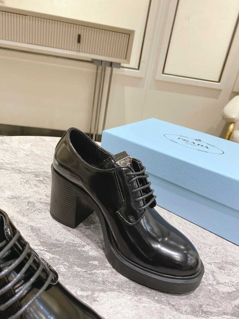 Prada Heeled Brushed Leather Lace-Ups Black 1E976M055F0002F085 view 9