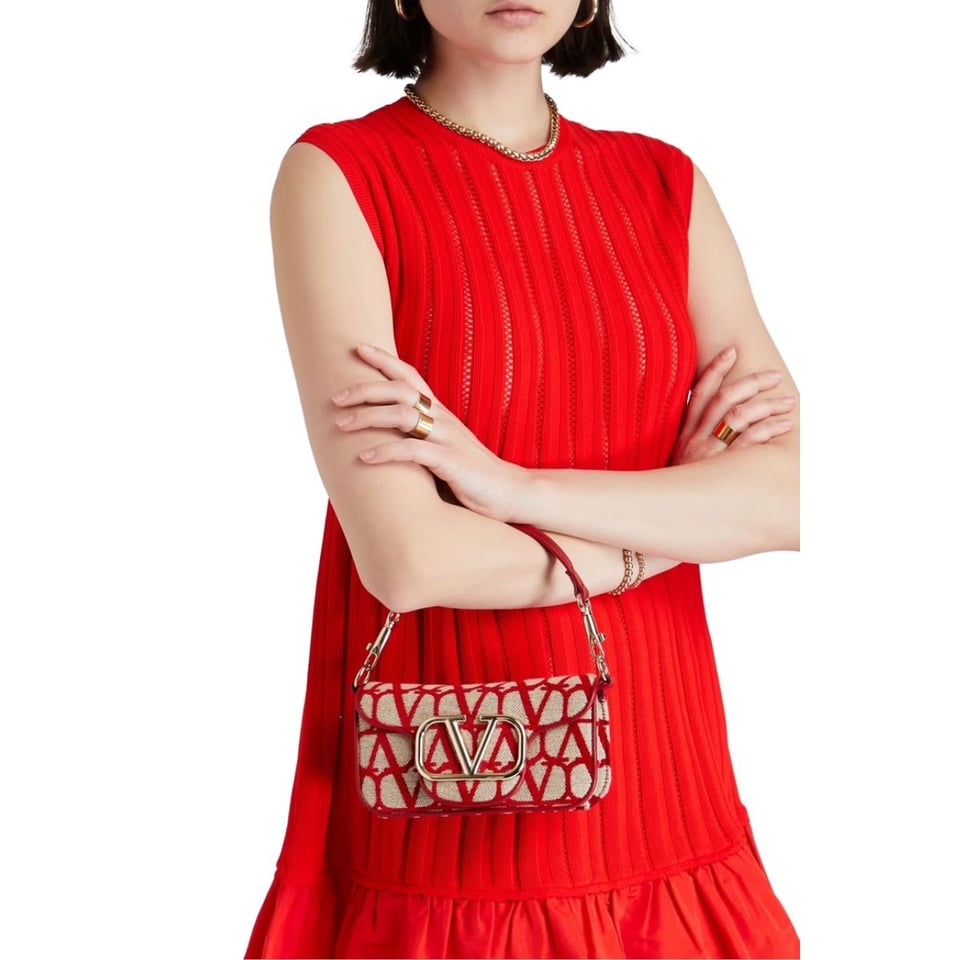 Valentino Garavani Locò Toile Iconographe Shoulder Bag Red 20Cm view 3