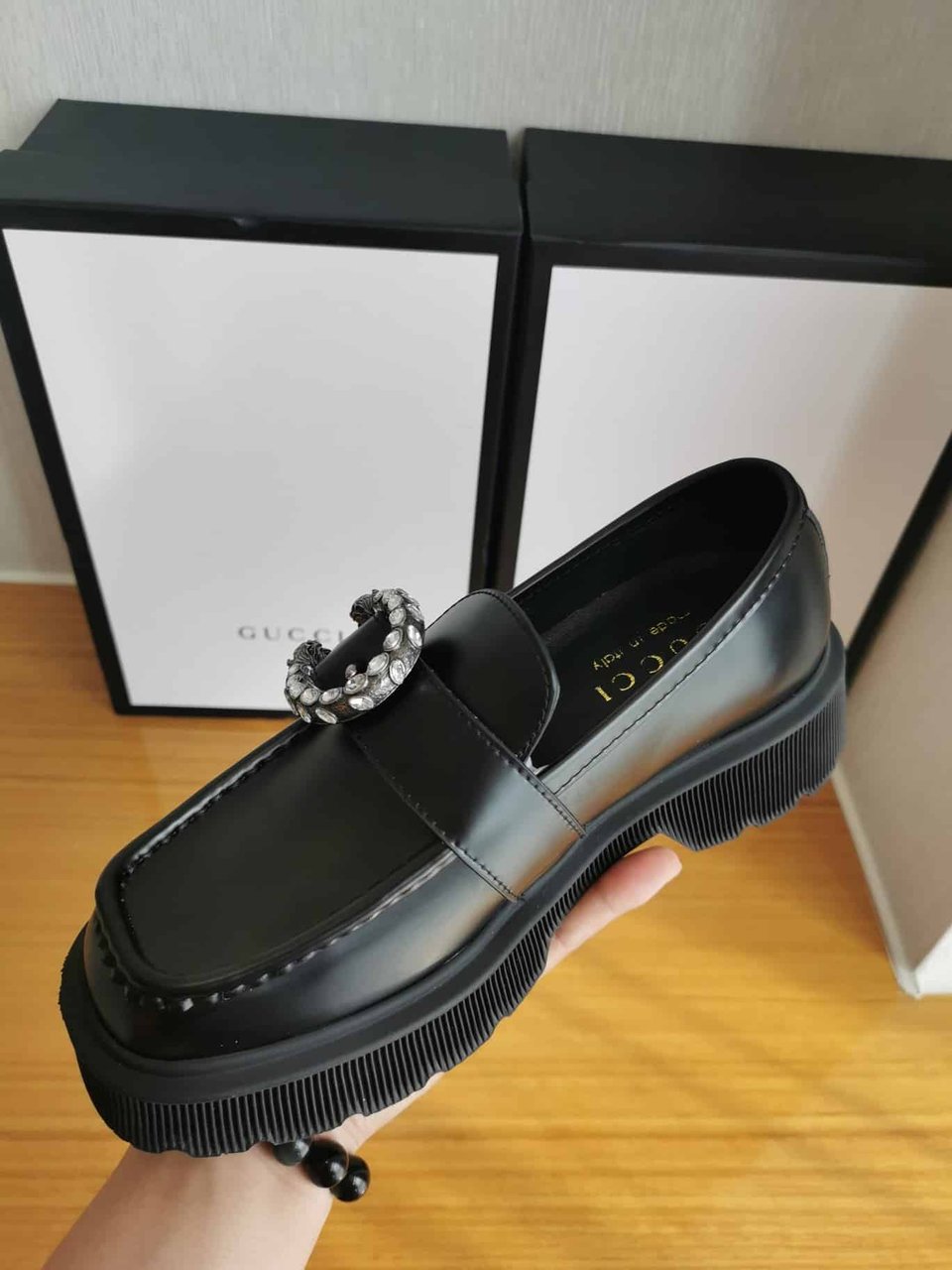Gucci Women?S Leather Loafers With G Black view 3