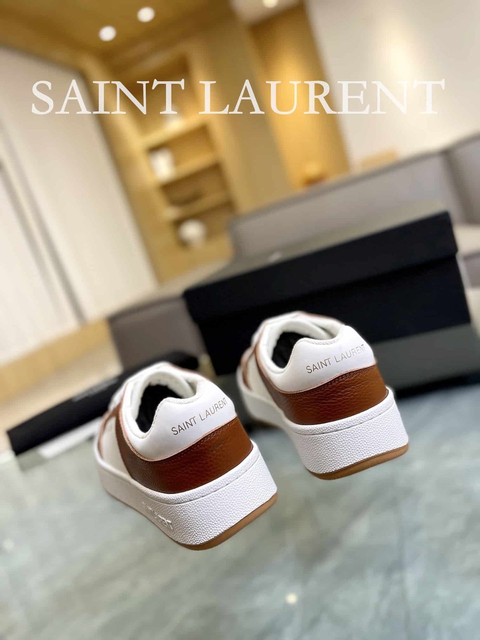 Saint Laurent Perforated Leather Sneakers Brown view 3