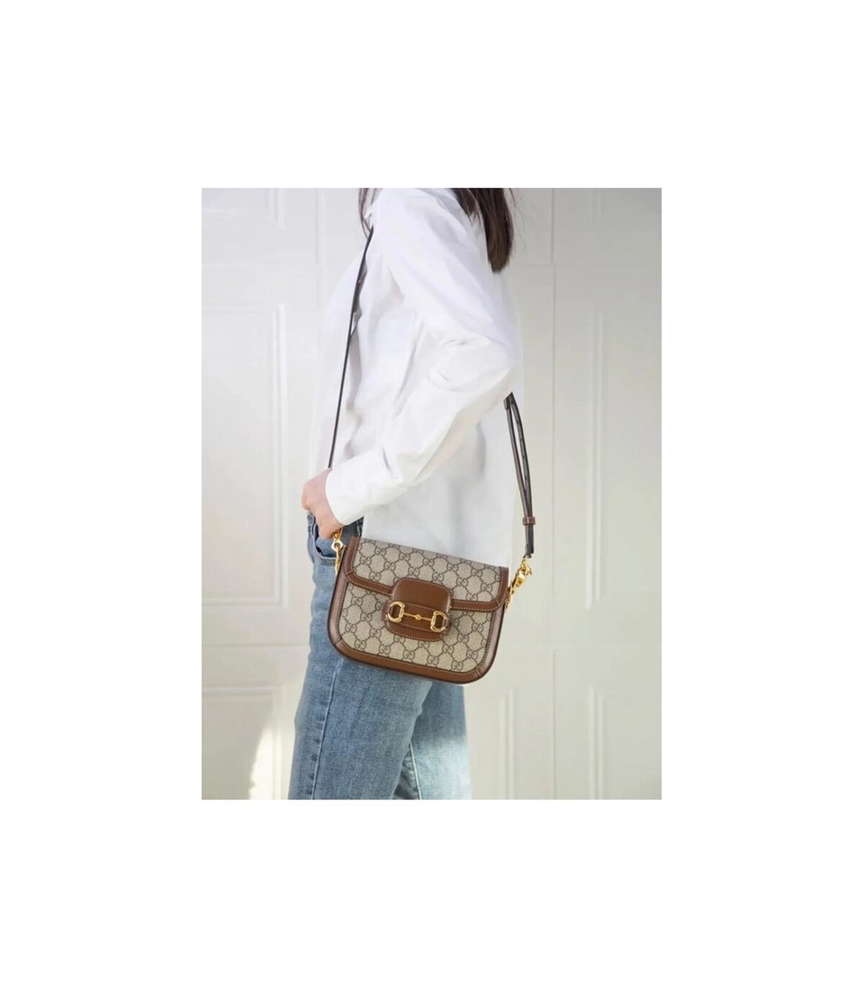 Gucci Horsebit 1955 Mini Bag in GG Supreme Brown view 6