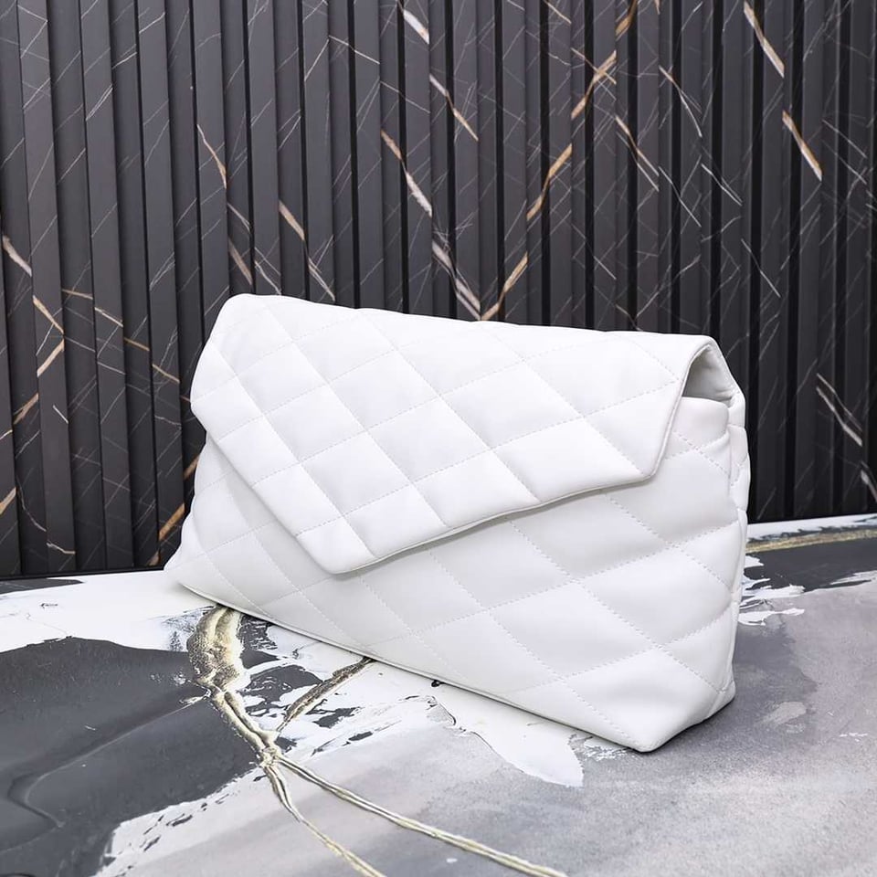 Saint Laurent Sade Puffy Leather Envelope Clutch Bag White view 10