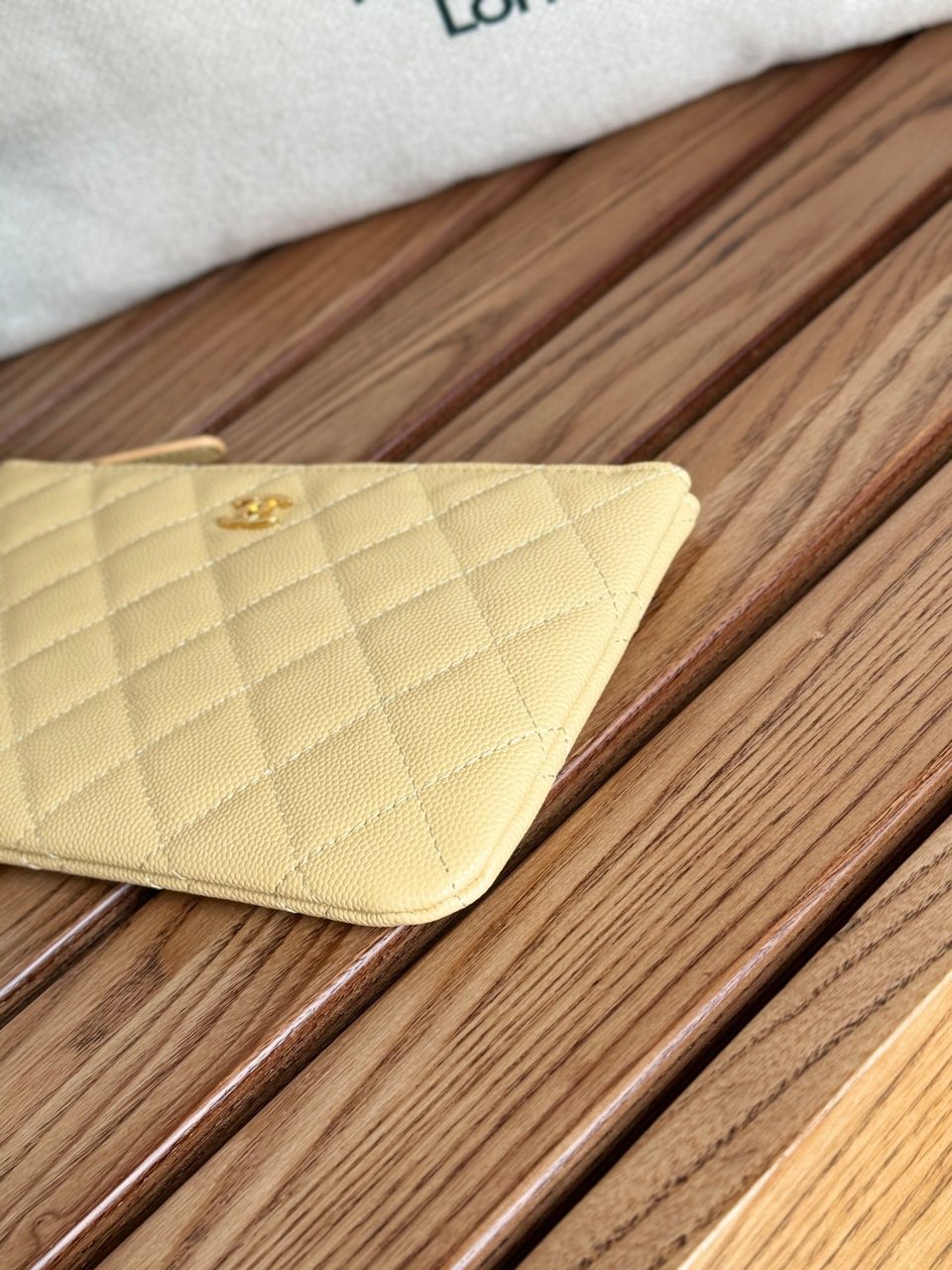 Chanel Zipped Wallet 20Cm Light Yellow Quilted Caviar Gold Hardware view 8