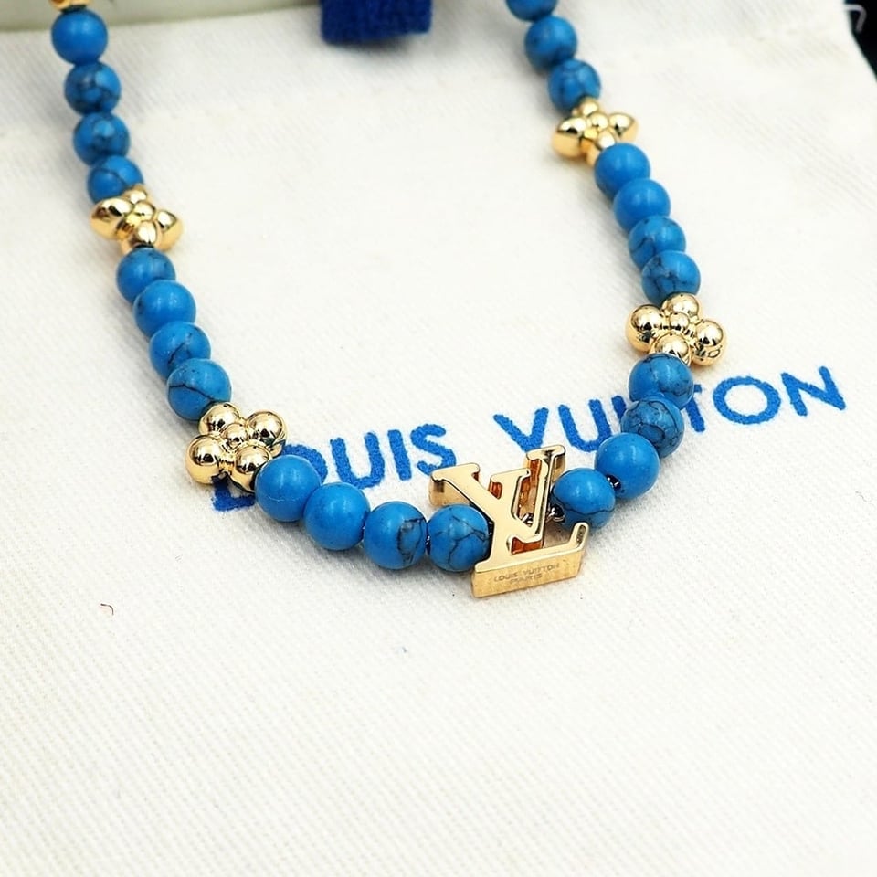 Louis Vuitton Turquoise Pearl Necklace Blue view 9