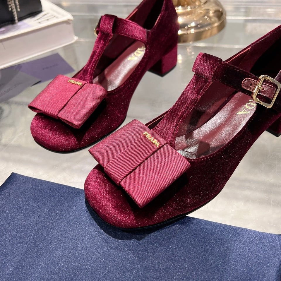 Prada Velvet Mary Pumps Red view 7