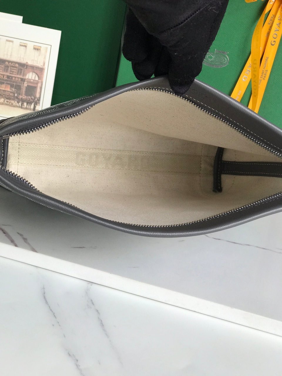 Goyard Conti Pouch 24 Cm Grey Black Lambskin And Goyardine Canvas view 4