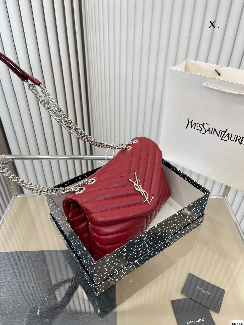 Saint Laurent Loulou Small Chain Bag In Quilted “Y” Leather Wine Red view 11