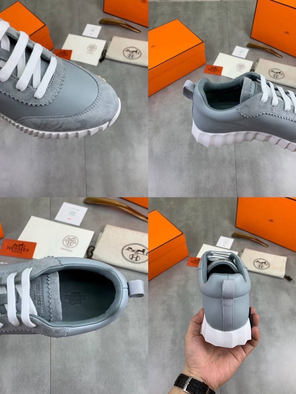Hermes Bouncing Sneakers Bleu Tonnerre Color Goatskin H221898ZHB1400 view 4