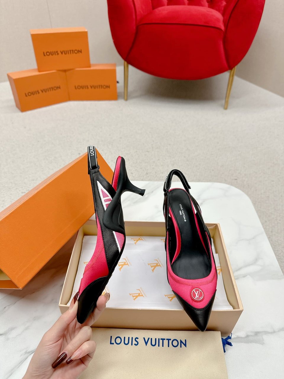 Louis Vuitton Archlight Slingback Pump Black And Pink view 3