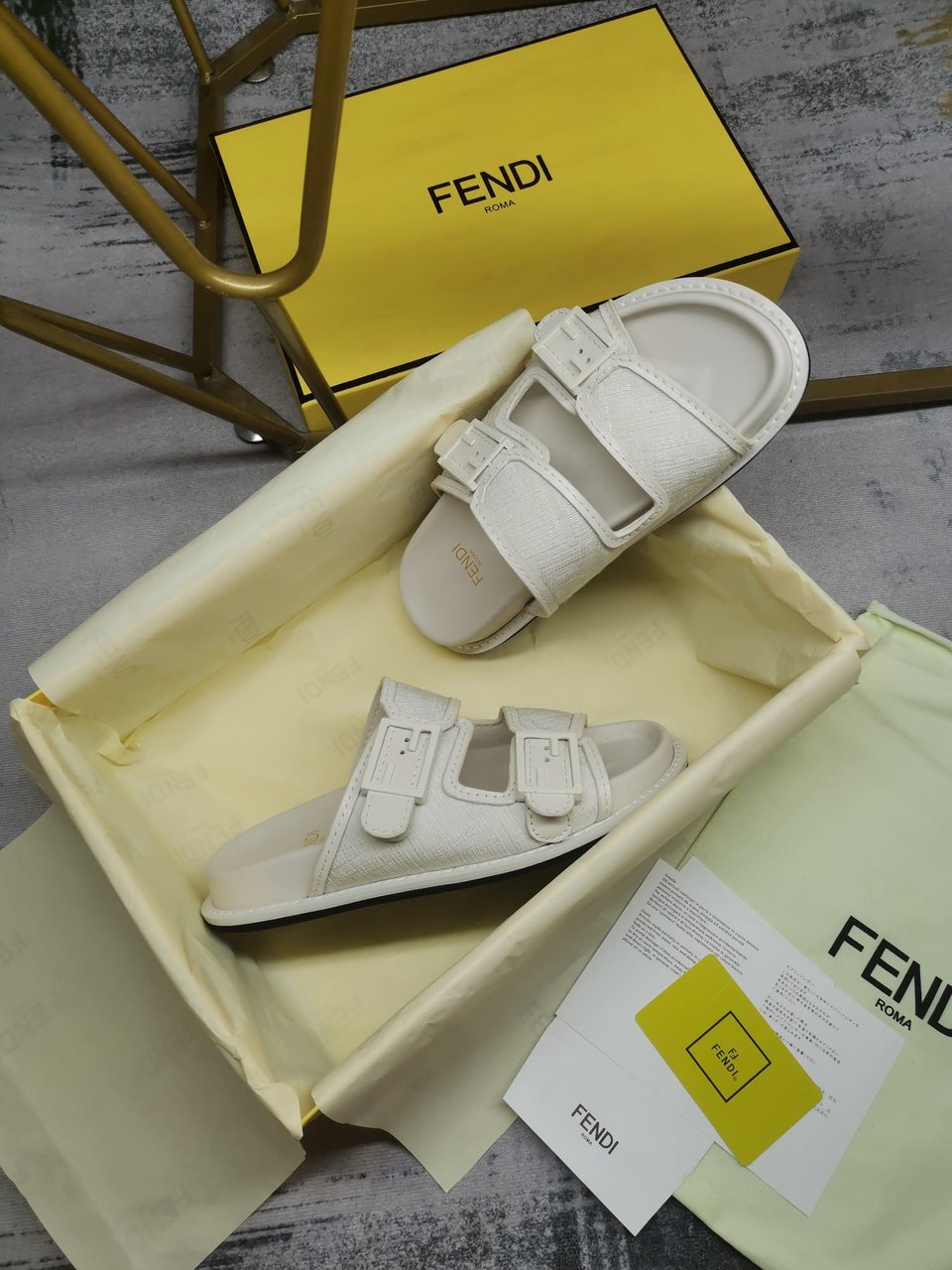 Fendi Feel Slides Unisex Ff Motif Fabric White view 10