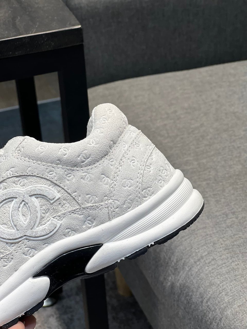 Chanel Cc Embossed Logo Suede White view 8