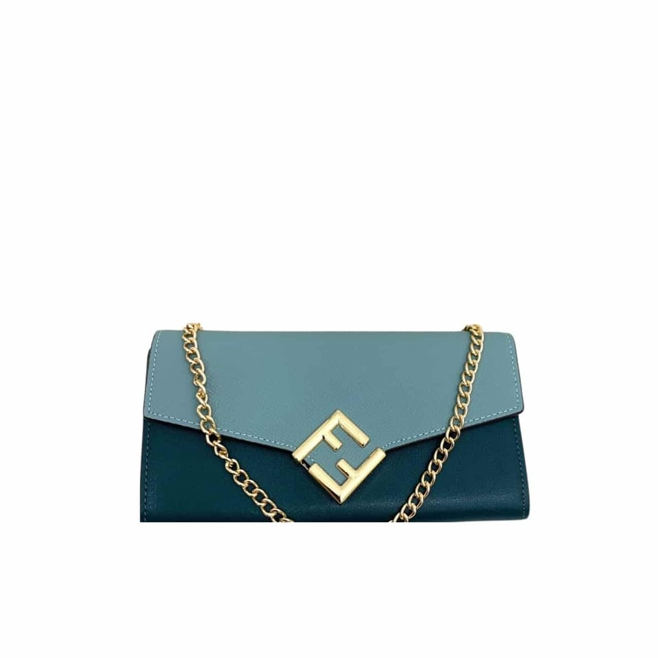 Fendi Ff Diamonds Continental With Chain Leather Wallet Green Blue 19Cm view 2