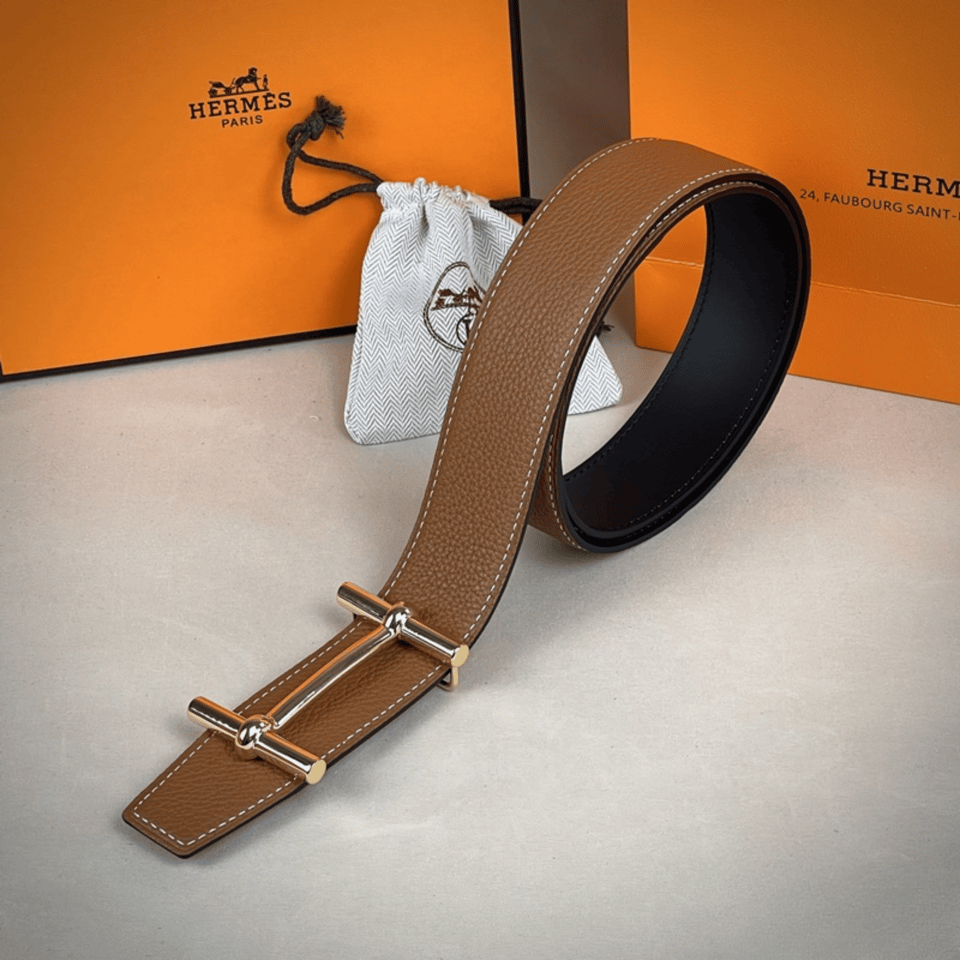Hermes H Togo Leather Double-Sided Gold Buckle 38mm Belt For Men view 5