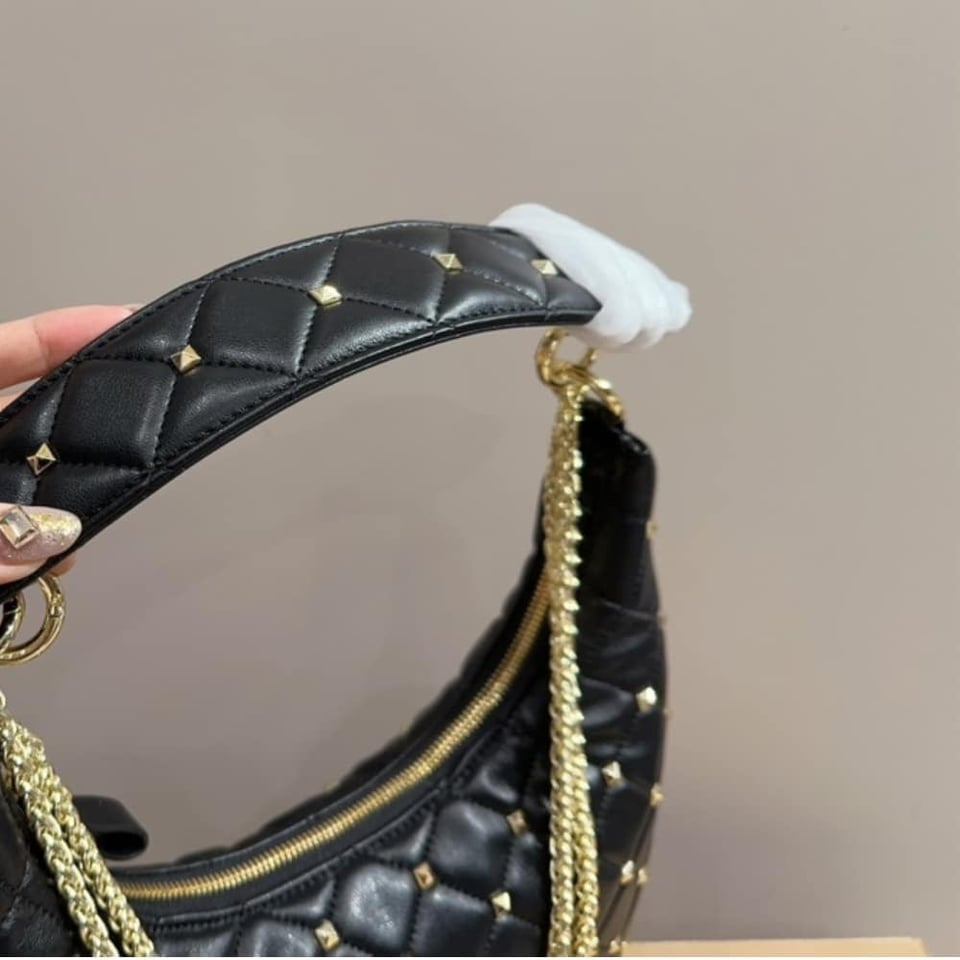 Valentino Rockstud Spike Leather Hobo Bag Black 28Cm 3W2B0M32Was view 7