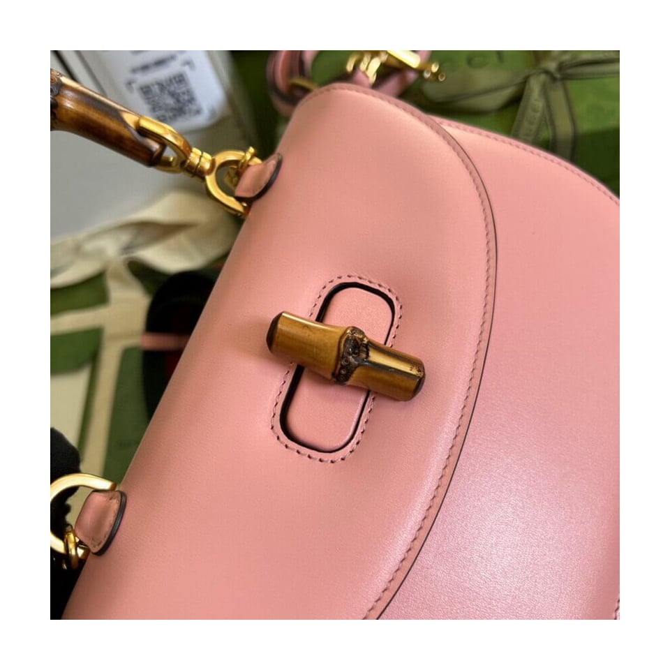 Gucci Small Top Handle Bag with Bamboo Pink view 7
