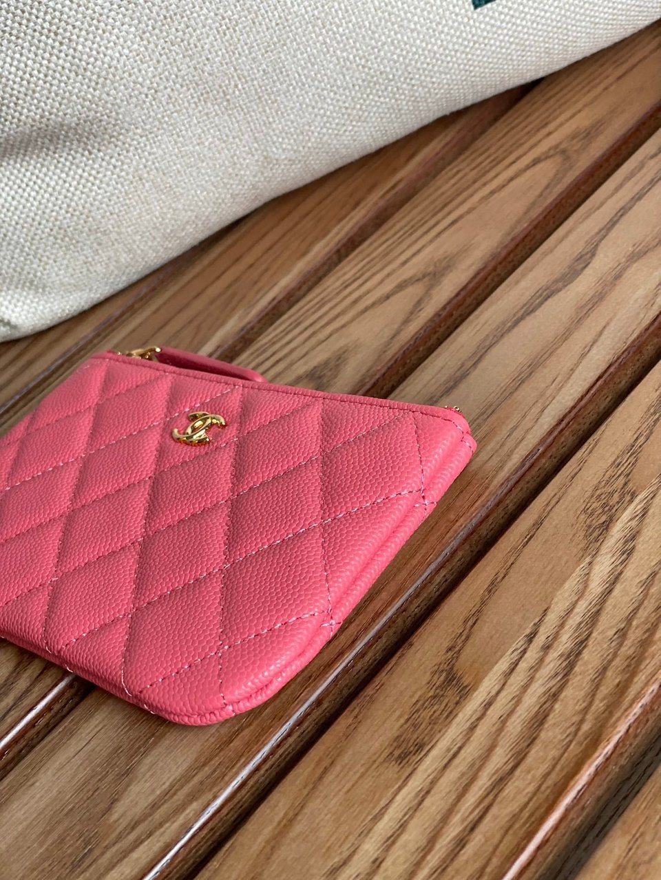 Chanel Zipped Wallet 15 Dark Pink Caviar Gold Hardware view 7