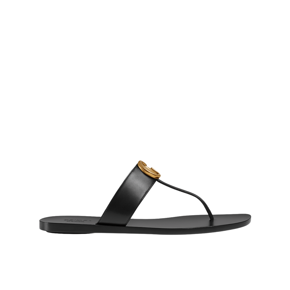 Gucci Gg-Stud Leather Thong Sandals Black view 2