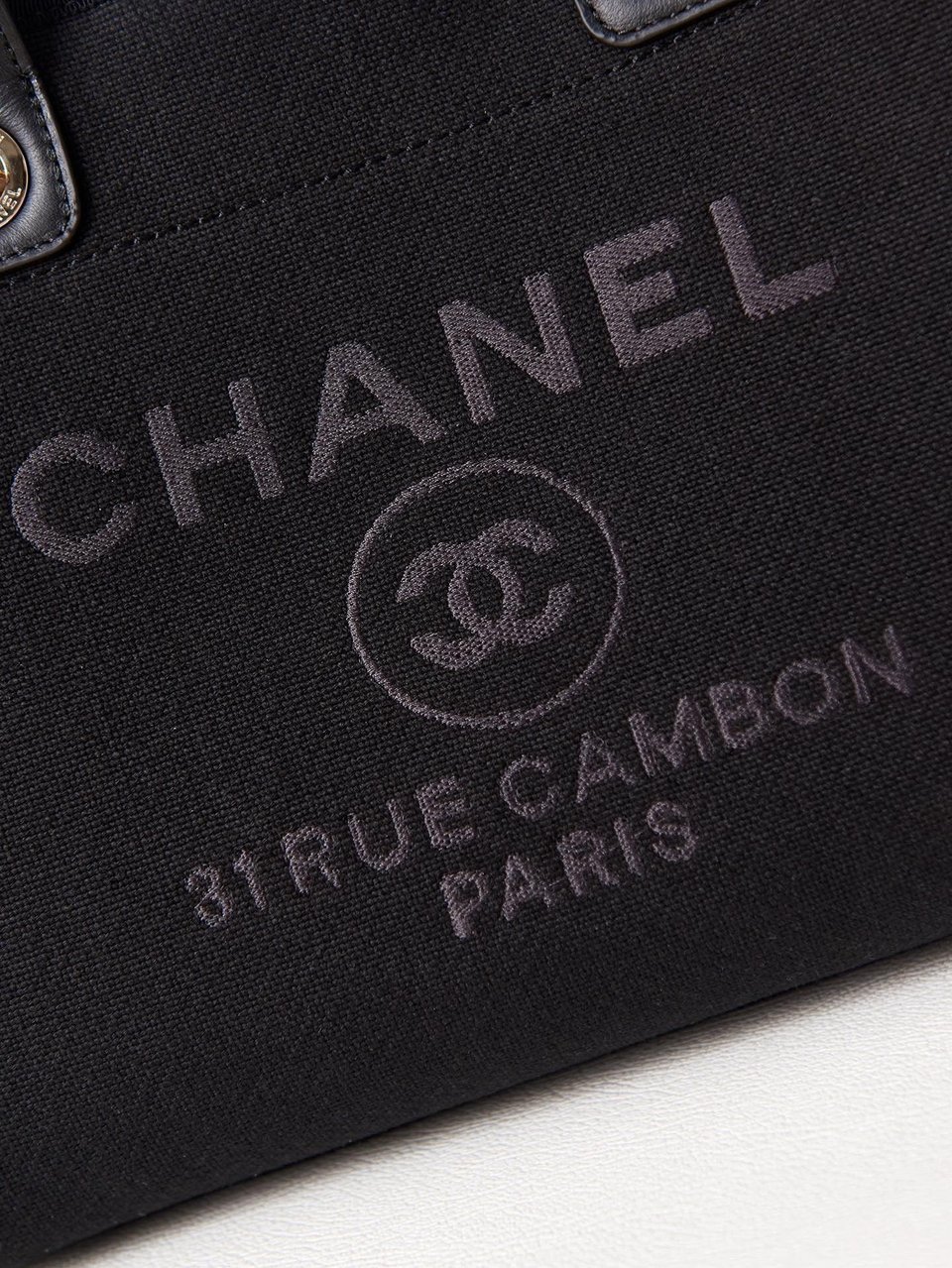 Chanel Deauville Shopping Small Tote Mixed Fabric Calfskin 35Cm Black view 7