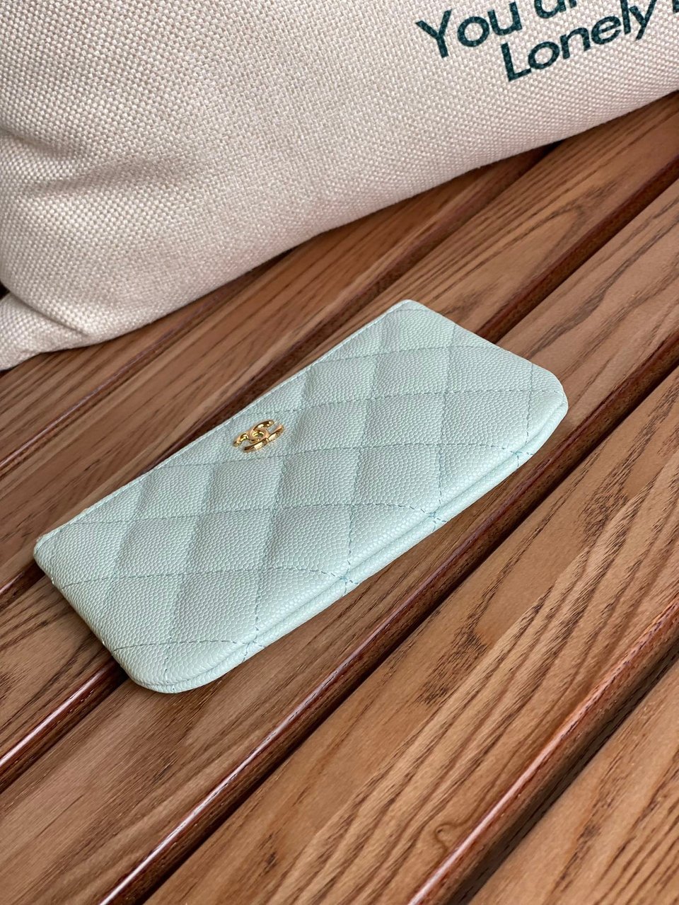 Chanel Zipped Wallet 15 Light Cloud Blue Caviar Gold Hardware view 4