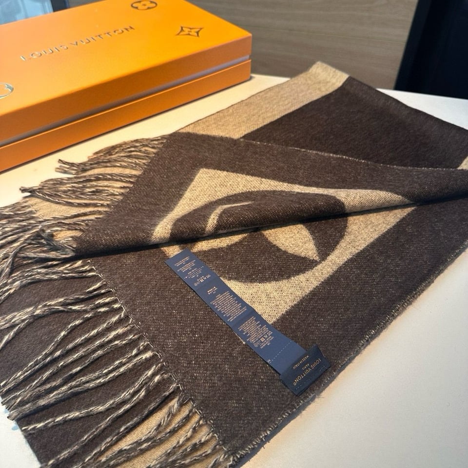 Louis Vuitton Monogram Cashmere Jacquard Scarf Brown For Women 180cm view 4