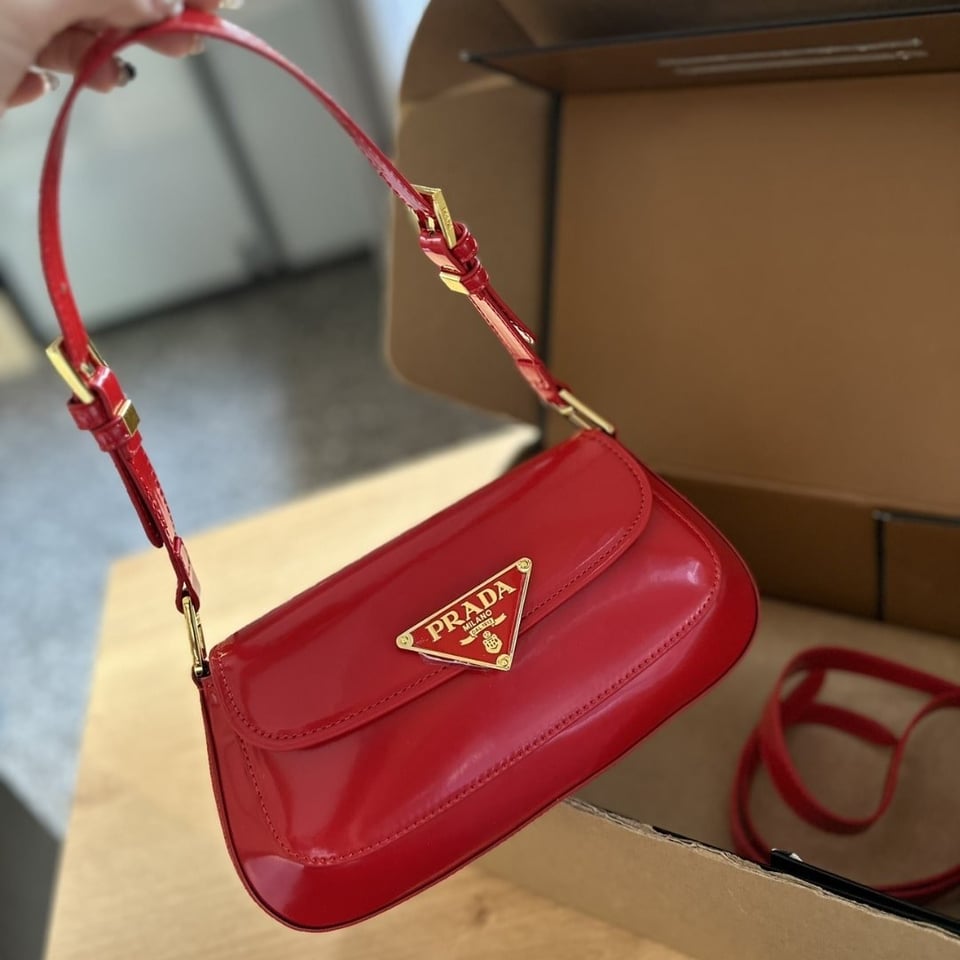 Prada Patent Leather Shoulder Bag In Cherry Red 25Cm view 3